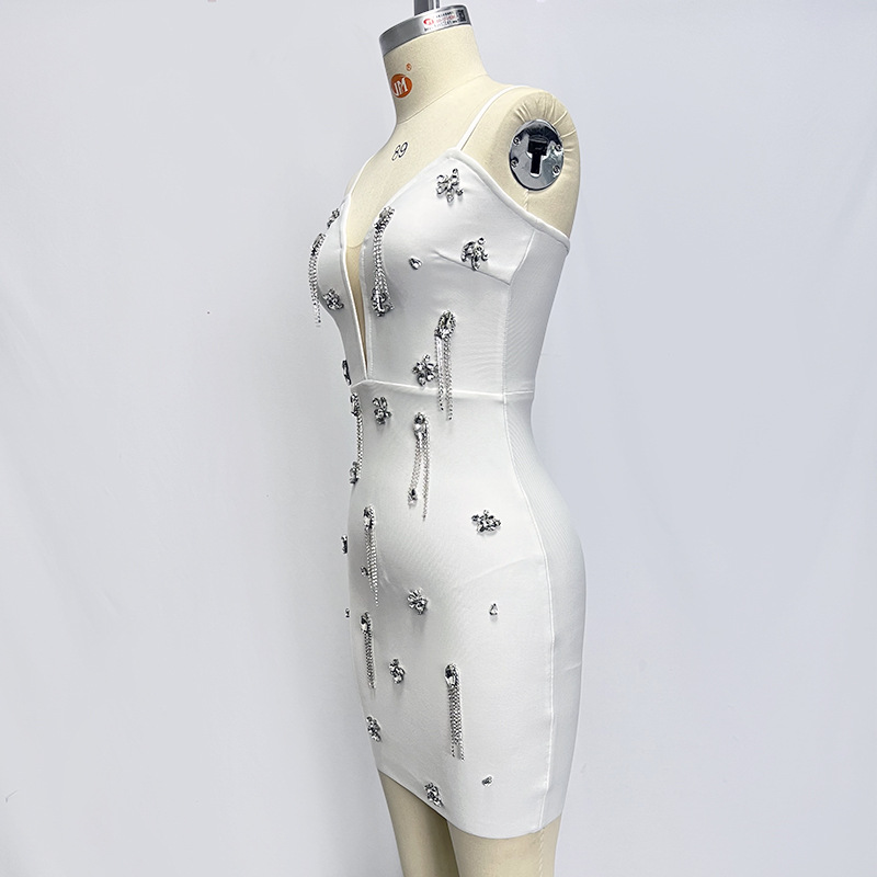 silk v neck dress Francoise White Silk V-Neck Halter Gown With Train