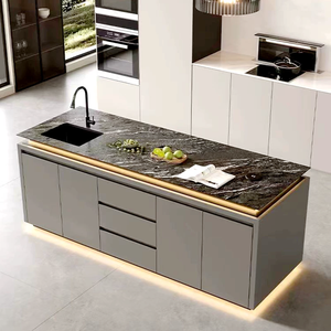 Set di mobili da <span class=keywords><strong>cucina</strong></span> moderni su misura <span class=keywords><strong>con</strong></span> <span class=keywords><strong>tavolo</strong></span> e lavandino in PVC intero pannello in melamina popolare cucine contemporanee - Product Image 4