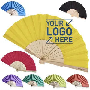 Quality-assured Custom Logo Personalized Hand Held Fan Promotion Wood Hand Fan Fabric Folding Hand Fan