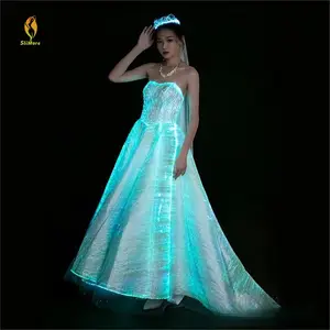 女性の高級服Ledライトアップ発光発光イブニングドレスPmma光ファイバーウェディングドレス発光ドレス