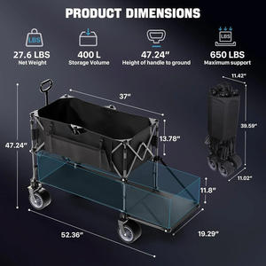 Carrito de Utilidad Plegable de Doble Plataforma, Resistente, con Ruedas de PU Todoterreno y Frenos, para Playa y Compras - Product Image 5