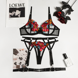 <span class=keywords><strong>Ropa</strong></span> de Stripper Femenina Sexy y <span class=keywords><strong>Sensual</strong></span> de Buena Calidad, Lencería Exótica Transparente con Bordado de Flores Primaverales y Liguero - Product Image 5