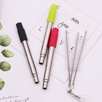 Ensemble de pailles télescopiques pliables et réutilisables en acier inoxydable 304 avec étui porte-clés pour le camping et la randonnée