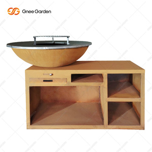 CneeGarden Corten Steel Outdoor <b>BBQ</b> Grill Charcoal Fire Pit <b>Table</b> Storage Modern Design Rusty Finish Auto Ignition Grilling - Product Image 3