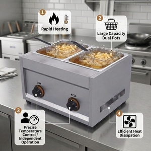 <span class=keywords><strong>Friteuse</strong></span> professionnelle double cuve en acier inoxydable <span class=keywords><strong>5L</strong></span>+<span class=keywords><strong>5L</strong></span> à <span class=keywords><strong>gaz</strong></span> GPL pour comptoir, idéale pour hôtels et restaurants – Fournisseur direct usine - Product Image 1