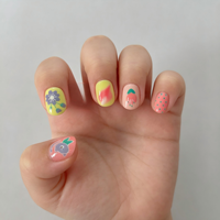 Faux ongles carrés en ABS à pression pour enfants, motif dessin animé floral et lapin, réutilisables, courts, pour filles, vente en gros