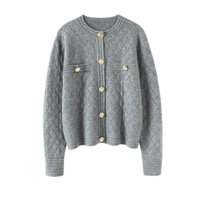 GUOOU dimagrante girocollo girocollo color <span class=keywords><strong>oro</strong></span> con bottoni <span class=keywords><strong>Cardigan</strong></span> corto in Cashmere da donna maglione maglione in puro Cashmere - Product Image 2