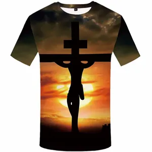 남자의 티셔츠 하나님 종교 그리스도 예수 십자가 3D 인쇄 힙합 느슨한 반팔 스트리트웨어 대형 빈티지 티셔츠