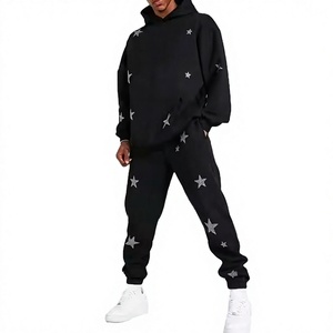 Ensemble de survêtement d'hiver en coton pour homme avec sweat à capuche, pantalon à taille élastique et poches latérales - Product Image 1