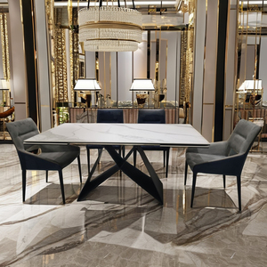 Nouvelle mode marbre motif céramique roche plaque haut rectangulaire réglable extension <span class=keywords><strong>table</strong></span> à manger luxe moderne - Product Image 6
