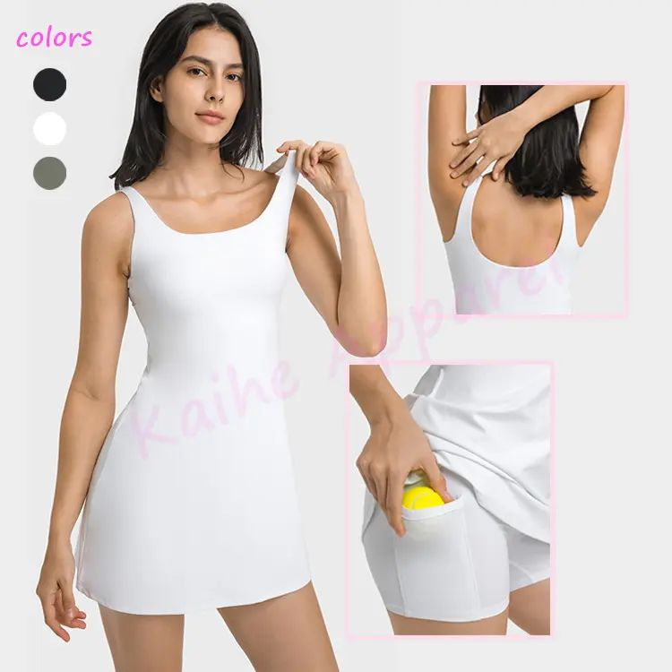 Custom Women Workout Running Tennis Wear with Built in Bra and Shorts Pocket Slim Fit Outdoor Casual Sports Golf Athletic Dress