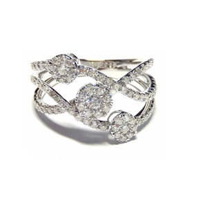 Bijoux hongkongais OEM design intelligent 18 carats or blanc massif véritable diamant rond large alliance vintage bagues de mariage pour femmes - Product Image 1