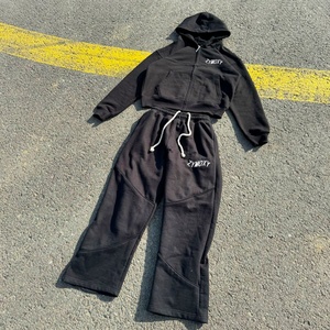 Custom Streetwear Zip up Hoodies and Straight Leg Sweatpants <b>Set</b> Cut and <b>Sew</b> French Terry Tracksuit Sweatsuit Manufacturer - Product Image 3