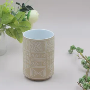 Conjunto de 4 estilos diferentes padrões tinta trançada branca dentro nórdico caneca de vela de cerâmica de luxo