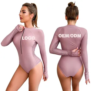Aide Fashion Solid Color Women's Long Sleeve Swimsuit Sexy Seductive Beauty Backless Women's 1 Piece Swimsuit Beach Vacation