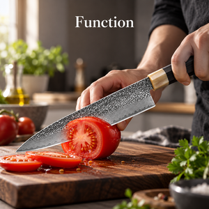 Couteau de chef Santoku martelé de style japonais avec manche en bois, couteau de cuisine professionnel, OEM ODM personnalisé - Product Image 6