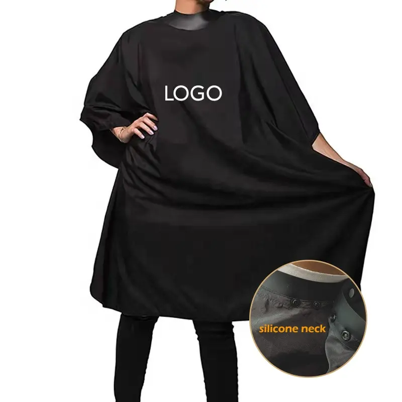 Kapsel Heet Verkoop Zwarte Salon Cape Polyester Kappers Snijden Capes Premium Siliconen Hals Professionele Kapsel Kapper Cape