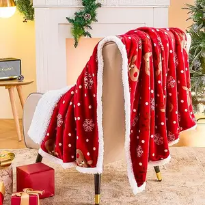 Christmas Sherpa Throw Blanket Xmas Theme Throws Plush Fleece Couch Blanket