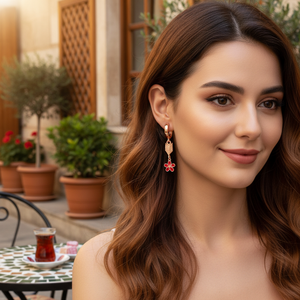 Pendientes colgantes de esmalte rojo con diseño de flor en forma de flecha, joyería de plata de ley 925 hecha a mano turca al por mayor - Product Image 3