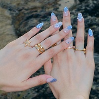 Ongles à presser en acrylique effet coquillage sirène, motif coquillage œil-de-chat bleu, fleurs 3D, forme amande, personnalisables, vente en gros