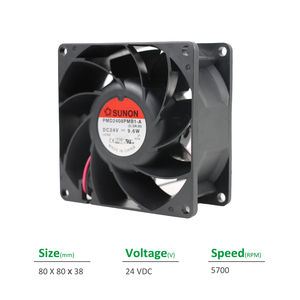 Sunon PMD2408PMB1-A (2) .gn I55 80x80x38มม. 0.40A 24VDC 9.6W 5700rpm ลูกปืนแกน84.1CFM พัดลมระบายความร้อน - Product Image 2
