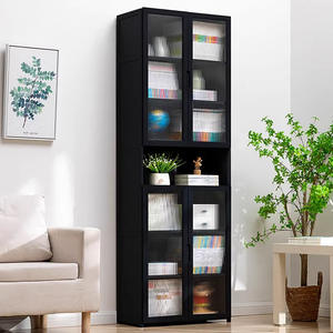 Estantería de madera moderna, estantería de almacenamiento, puertas de gabinete, vitrina de rejilla integrada, estantería individual de pie - Product Image 2