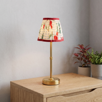 Lampe de table LED sans fil rechargeable à commande tactile, abat-jour en tissu plissé à motif floral cerise vintage français, avec pied en laiton