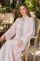 Abaya élégante en polyester brodé à motif floral, grande taille, col bateau, avec pompons, longue robe maxi, abaya modeste pour femme, pour le quotidien et l'Aïd, ODM