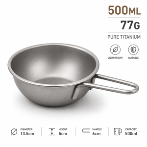 Titan-Schüssel 500ml Reine Titan-Campingschüssel mit Klappgriff Ultraleichtes Outdoor-Kochgeschirr für Wandern <span class=keywords><strong>Camping</strong></span> Picknick - Product Image 1