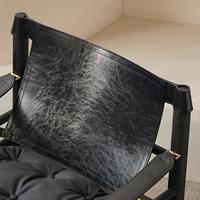Fauteuil lounge en cuir pleine fleur style Mid-Century Modern, chaise de chasse scandinave, fauteuil d'appoint en bois de frêne massif pour hôtel et café