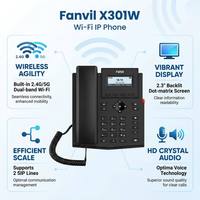 Téléphone IP Wi-Fi 5G Fanvil X301W double bande 2.4G/5G avec écran rétroéclairé de 2,3 pouces, conférence 6 voies, voix HD G.722/Opus, VoIP 2 lignes