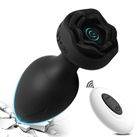 Wasserdichter 10-Vibrationsstufen Fernbedienungs-Analplug Rosen-Design Rot ABS Silikon Anal-Vibrator für Frauen 110g