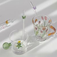 Pailles à boire en verre papillon colorées transparentes courbées pour café, jus, boissons, fêtes d'anniversaire