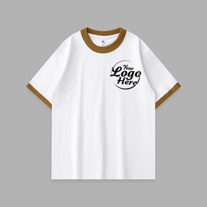 T-shirt de style collège pour hommes de haute qualité en coton épais contraste épissage conception col rond unisexe tenue décontracté - Product Image 2