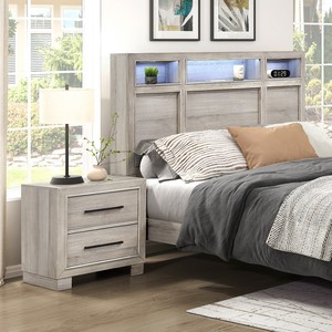 Modern Gray Two <b>Drawer</b> Nightstand Wooden Bedside Cabinet Bedroom <b>Storage</b> Furniture 1pc - Product Image 5