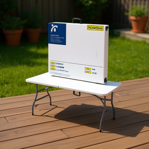 Tavolo Pieghevole Homeera L152W70H75cm Bianco per Uso Esterno con Telaio in Metallo e Piano in Plastica Design Minimalista - Product Image 2