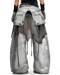 Jeans da Donna in Cotone <span class=keywords><strong>di</strong></span> Alta Qualità, Gamba Larga, Effetto Vissuto, con Cerniere e Tasche, Stile Vintage, Highstreet, Hip-hop, Y2K - Product Image 2