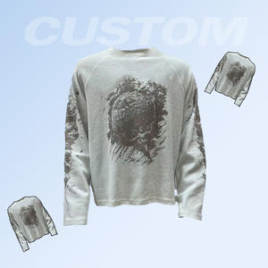 T-<span class=keywords><strong>shirt</strong></span> termica personalizzata con stampa DTG 340gsm t-<span class=keywords><strong>shirt</strong></span> stile Street stile a tracolla Waffle in maglia a maniche lunghe per uomo - Product Image 1