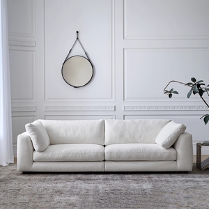 Wabi-sabi phong cách retro ba người sofa Cỡ Nhỏ Hàng thẳng với thiết kế có thể tháo rời bông vải gai dầu cho phòng khách - Product Image 2