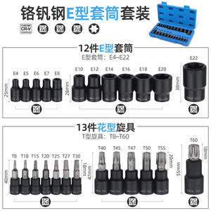 Jeu de douilles Torx chromées Xi Meng E-Type 1/4 po pour réparation automobile, qualité industrielle - Product Image 1