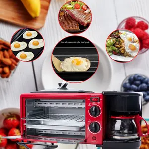 Taşınabilir 3-in-1 kahve fırın tost kahvaltı makinesi çok fonksiyonlu tam otomatik tost makinesi kutusu mini elektrikli fırın kızarmış yumurta