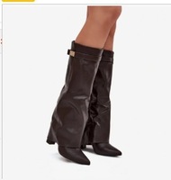 Bottes Western pour femmes à bout pointu, style Shark, avec talon compensé repliable, mi-mollet, imperméables, qualité supérieure, directement de l'usine