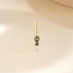 Clous d'oreille en argent sterling 925 à dos plat 1,2*6 mm avec agate naturelle ronde pour piercing - Product Image 2