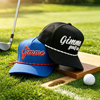Gorra de Golf Premium Estructurada de 5 Paneles, Personalizada con Bordado 3D Grueso, Visera de Sarga de Terciopelo en Color Contrastante, Cuerda, Unisex, Ajustable