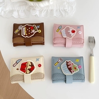 Dompet Lipat Tiga Kartun Lucu dengan Banyak Slot Kartu, Tempat Kartu Mini dari Kulit PU