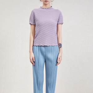 เสื้อพลีทแขนสั้นผู้หญิง, เสื้อยืดคอกลมมีหนามสไตล์ใหม่ฤดูร้อน - Product Image 2