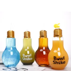 Tazze a forma di lampadina bottiglia trasparente opaca tazza a forma di lampadina 100cc 400ml bottiglie di plastica Led Light up Party cartoni serigrafia PET VJ