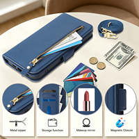 Dompet Ponsel Selempang dengan Resleting untuk iPhone 17 16 15 14 13 12 Pro Max, Penutup Lipat Anti RFID dengan Cermin, Tali & Penyangga