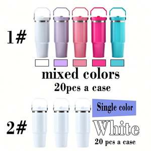 Bouteille isotherme sous vide en acier inoxydable de 30 oz, gobelet à sublimation avec paille et couvercle rabattable anti-fuite – Entrepôt américain - Product Image 2