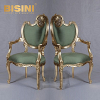 Fauteuil d'appoint baroque orné, boiseries dorées, motifs floraux peints à la main, assise en velours de soie, idéal pour les grands halls d'entrée et les complexes hôteliers haut de gamme